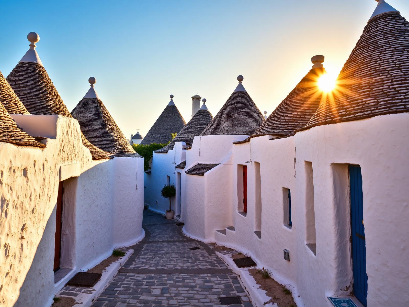 Trulli of Alberobello at golden hour